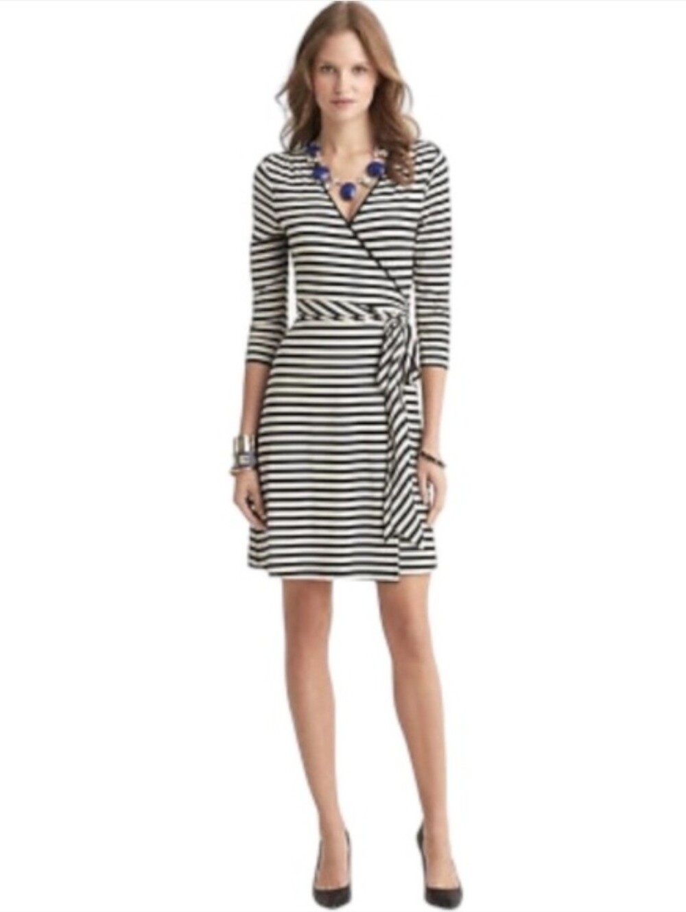 Banana Republic Black and White Striped True Wrap Dress